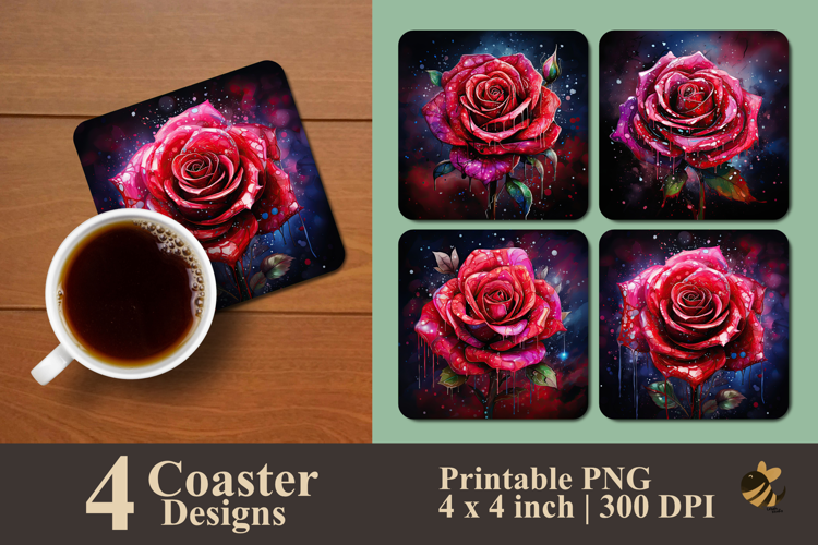 Crimson Jewel Rose Coaster Sublimation Design