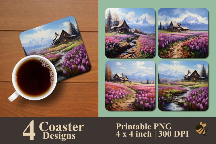 Beauty Tulip Garden Coaster Sublimation Designs example image 1