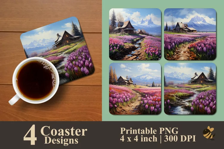 Beauty Tulip Garden Coaster Sublimation Designs