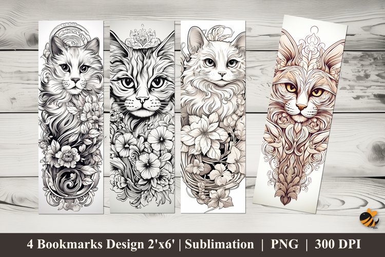 Cat Tattoos Bookmarks Sublimation Design example image 1