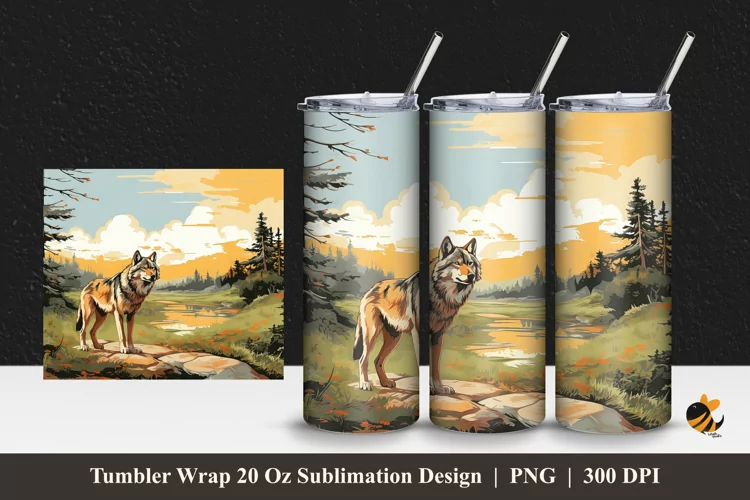 Wild Wolf Tumbler Wrap Sublimation Design 1