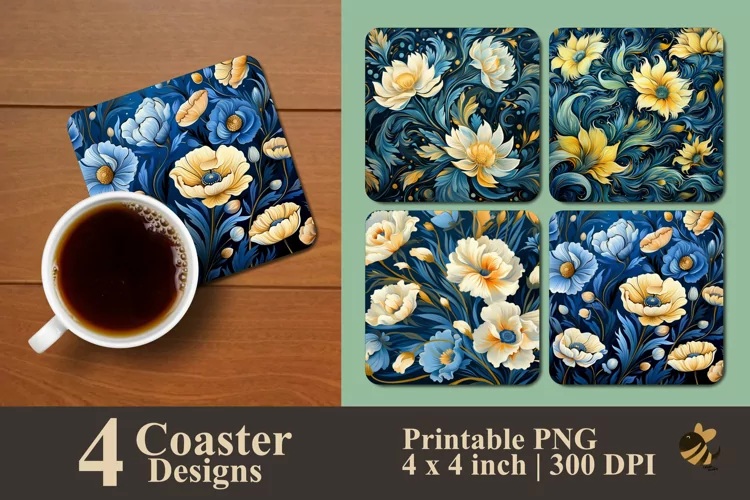 Elegant Flowers Coaster Sublimation Designs