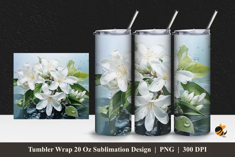 Stephanotis Flower Tumbler Wrap Sublimation Design 1