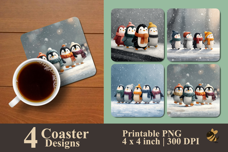 Penguin Parade Coaster Sublimation Design
