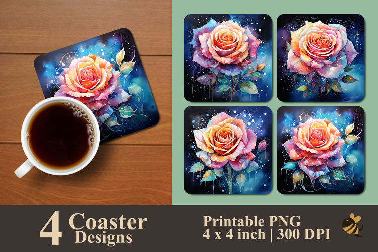 Fantasy Rose At Night Coaster Sublimation Design