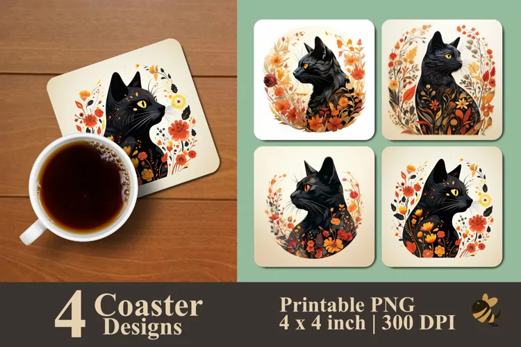 Cat Poster Coaster Sublimation Designs