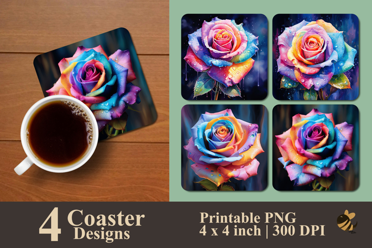 Prismatic Rose Coaster Sublimation Design