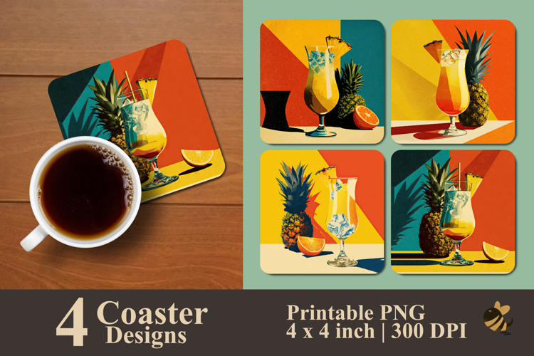Retro Fruit And Drink Coaster Sublimation Design