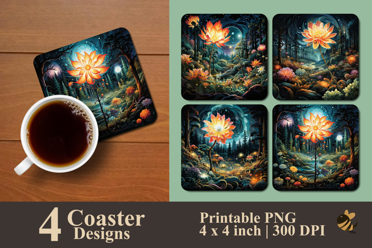 Forest Flowers Bloom Under Cosmos Coaster Sublimation Design