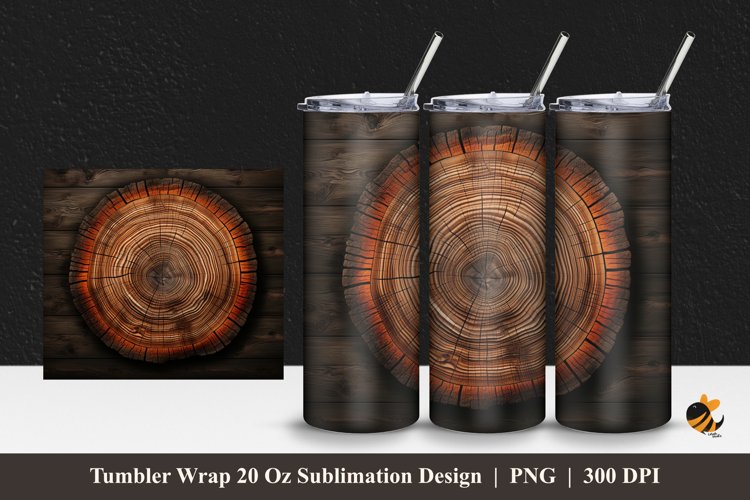 Realistic Wood Slice Tumbler Wrap Sublimation Design 1 example image 1