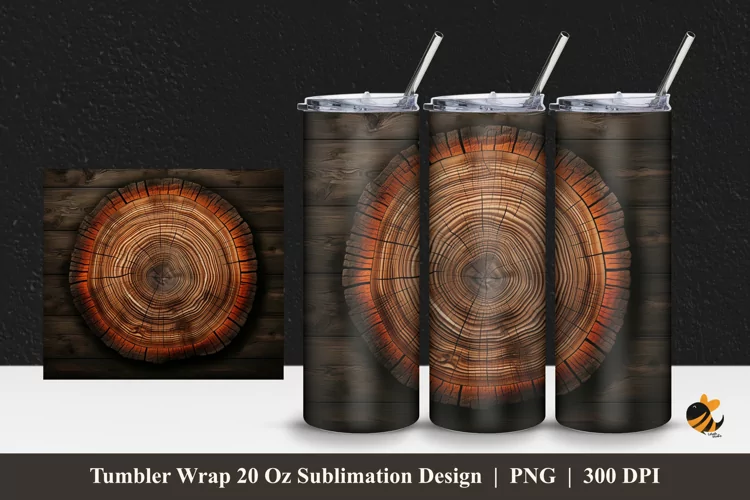 Realistic Wood Slice Tumbler Wrap Sublimation Design 1