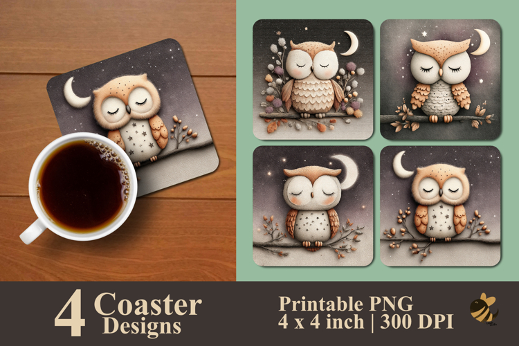 Celestial Sleepy Owl Coaster Sublimation Design