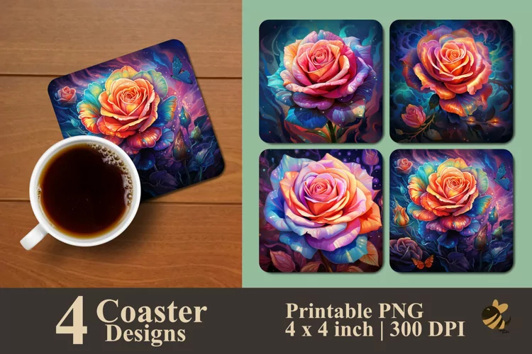 Glamorous Rose Coaster Sublimation Designs