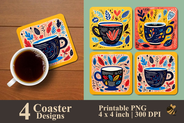 Handdrawn Abstract Cup Coaster Sublimation Design example image 1