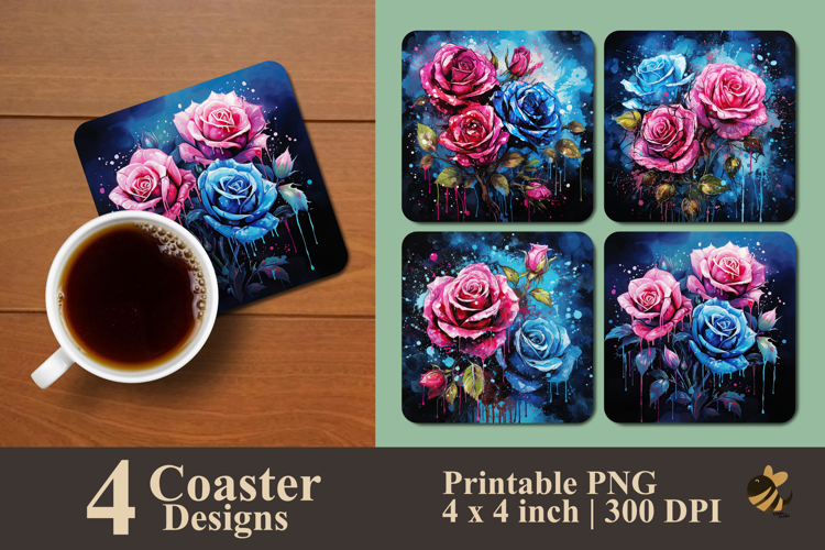 Dark Pink Blue Coaster Sublimation Design
