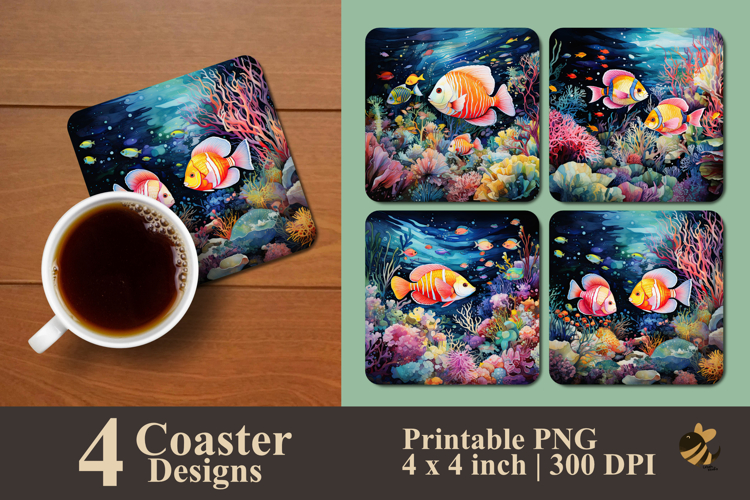 Reef Rainbow Fish Coaster Sublimation Design