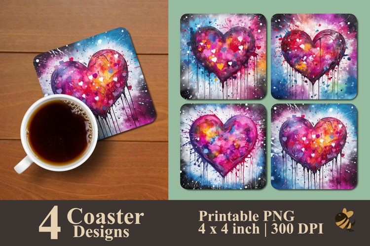 Melting Heart Coaster Sublimation Designs example image 1