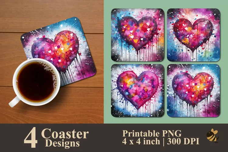 Melting Heart Coaster Sublimation Designs