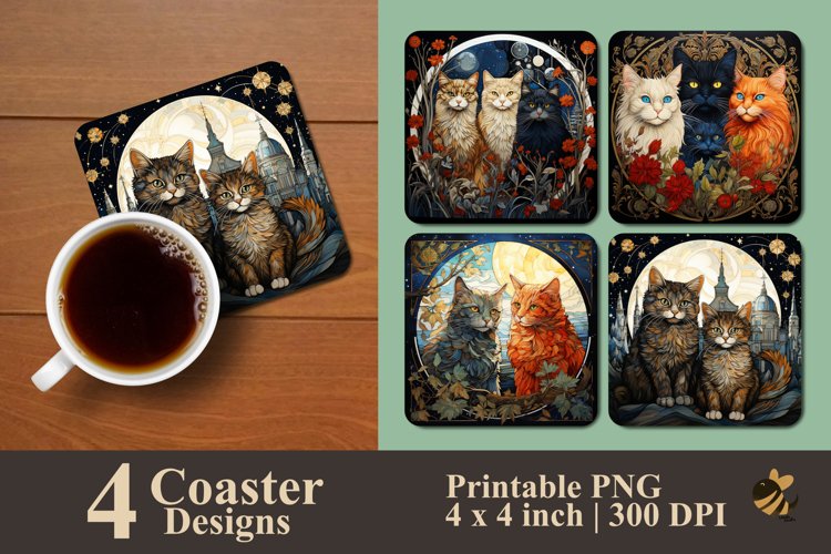 Thick Fur Cat Coaster Sublimation Designs example image 1