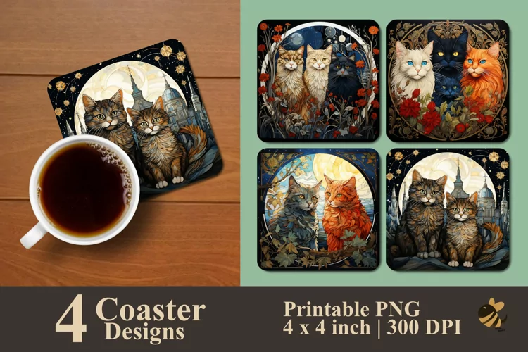 Thick Fur Cat Coaster Sublimation Designs