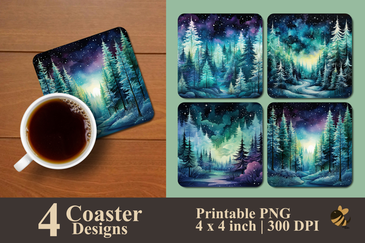 Frosty Pine Glow Coaster Sublimation Design