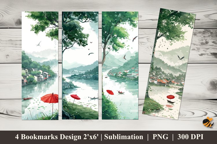Lake View Bookmarks Sublimation Design example image 1