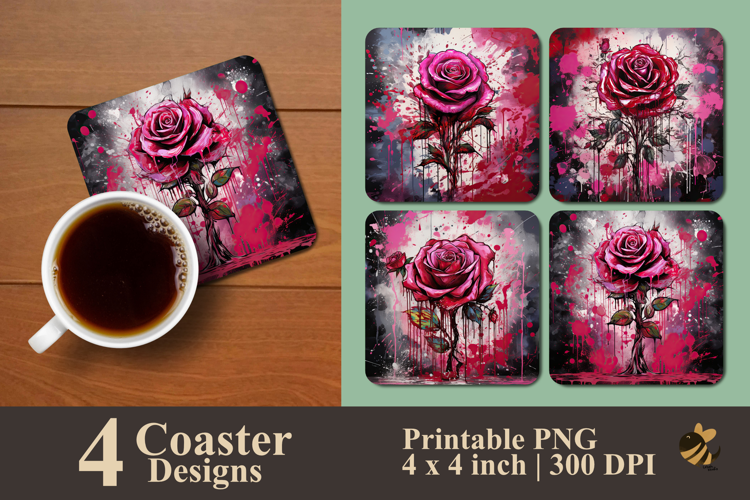 Mystic Bloom Rose Coaster Sublimation Design