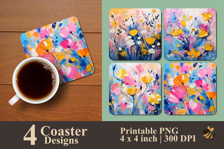Pinkly Flowers Coaster Sublimation Designs example image 1