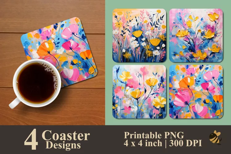 Pinkly Flowers Coaster Sublimation Designs