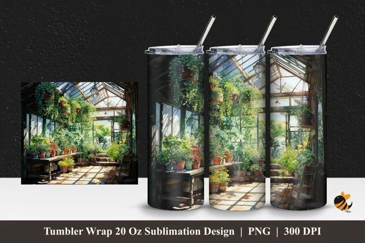 Flower At Greenhouse Tumbler Wrap Sublimation Design 1