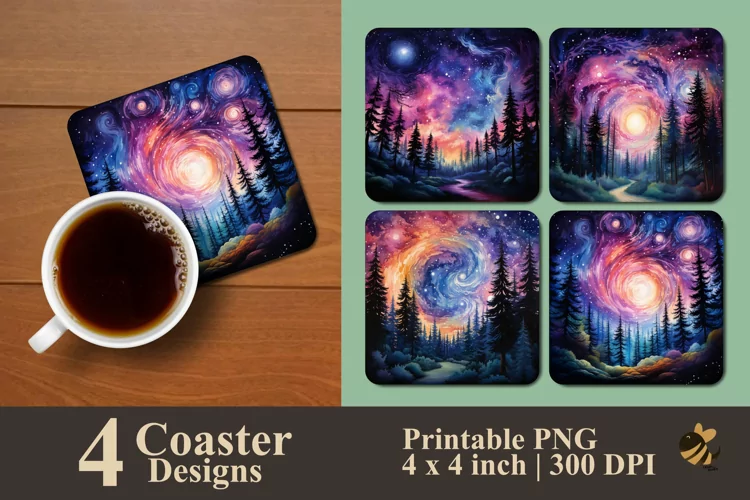 Fantasy Pine Forest Coaster Sublimation Designs