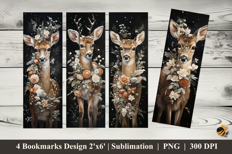 Deer Flowers Bookmarks Sublimation Design