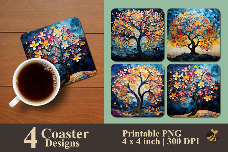 Dreamy Patchwork Tree Coaster Sublimation Design