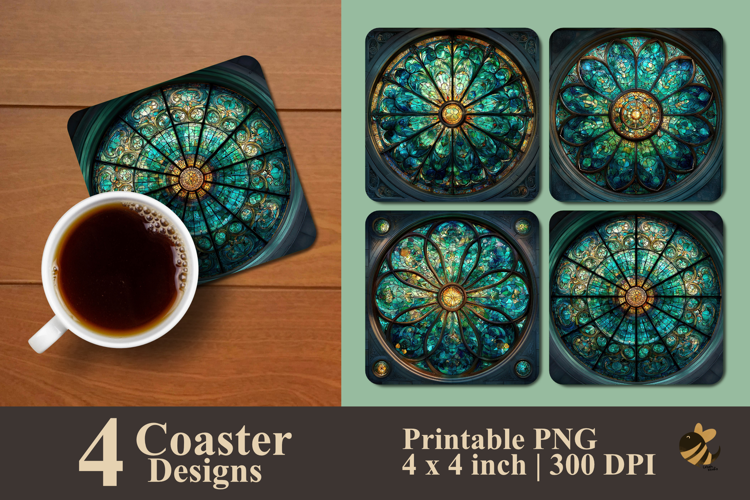 Circular Stained Glass Coaster Sublimation Design