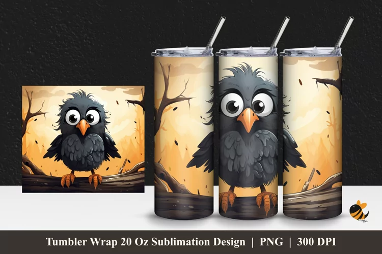 Cute Crazy Crow Tumbler Wrap Sublimation Design 1