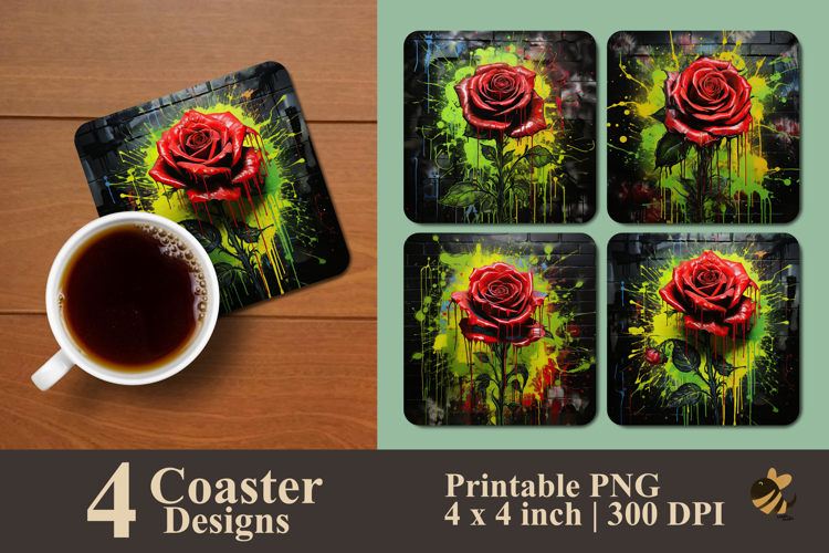 Graffiti Booming Rose Coaster Sublimation Design