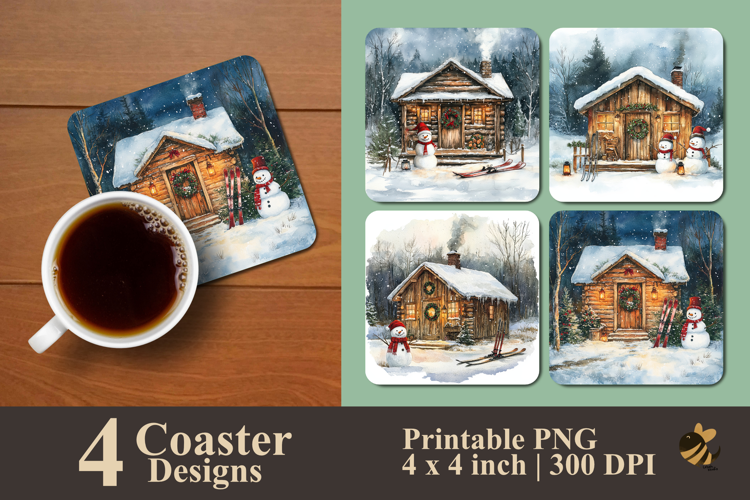 Cozy Winter Cabin Coaster Sublimation Design