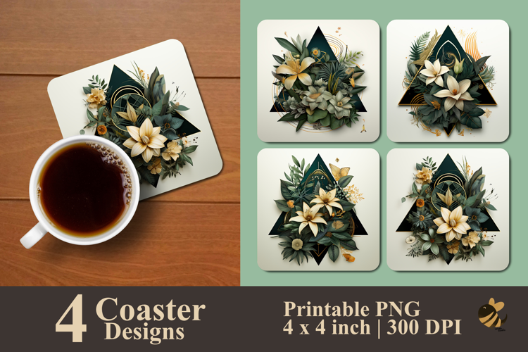 Triangle Botanical Geometric Coaster Sublimation Design