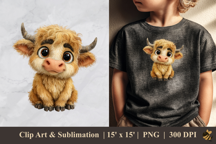 Little Highland Cow DTF Sublimation Clipart Design 1