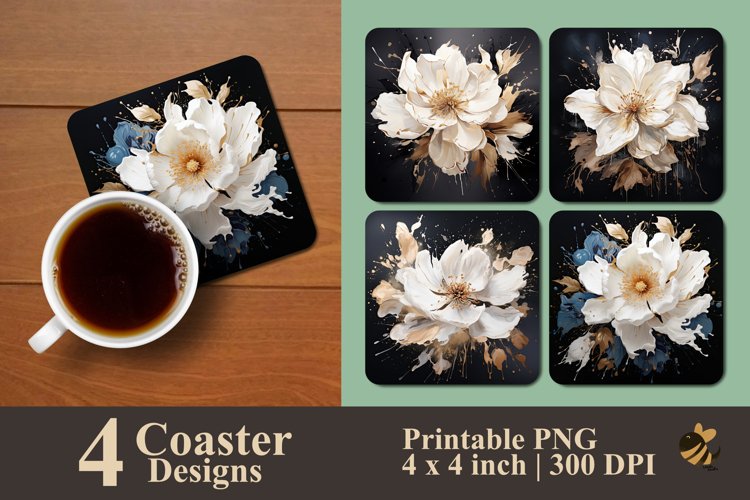 Beauty White Flower Coaster Sublimation Designs