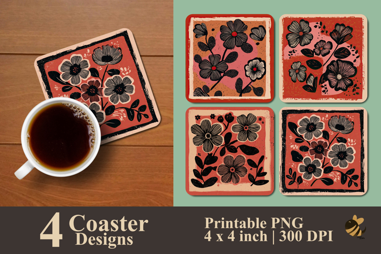 Harmony Floral Art Coaster Sublimation Design