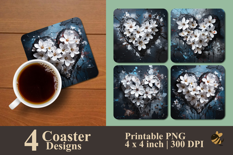 Eternal Blossom Heart Coaster Sublimation Design