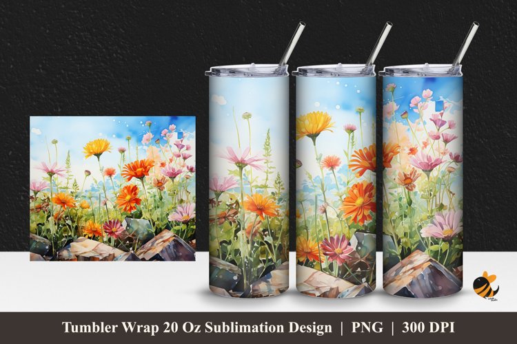 Colorful Plants Tumbler Wrap Sublimation Design 1