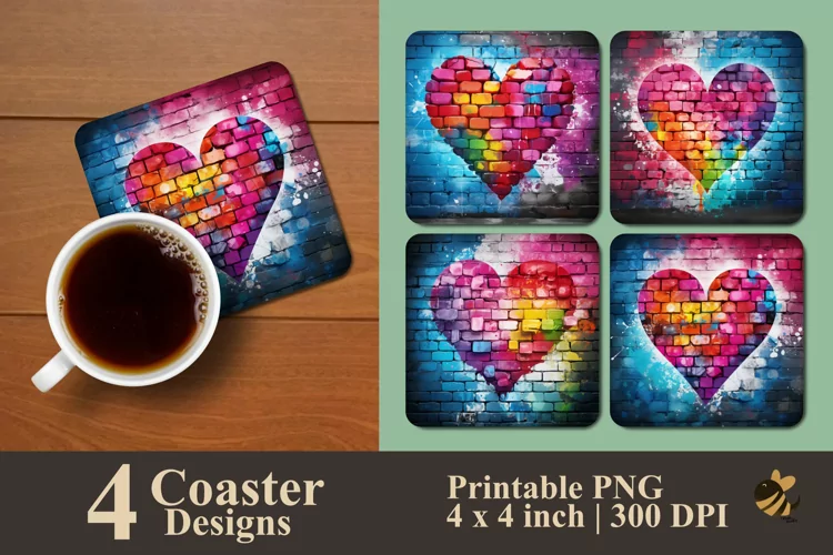 Colorful Love Coaster Sublimation Designs