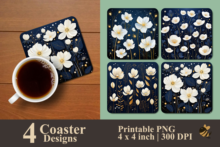 Midnight Petals Flowers Coaster Sublimation Design