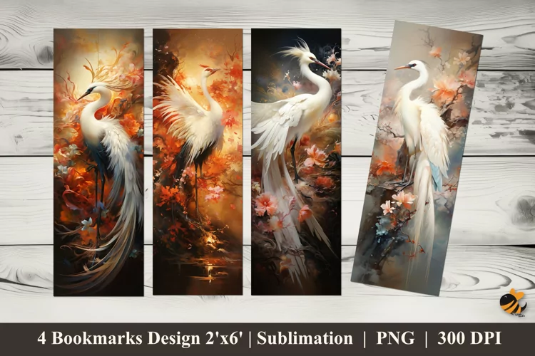 White Stork Bookmarks Sublimation Design