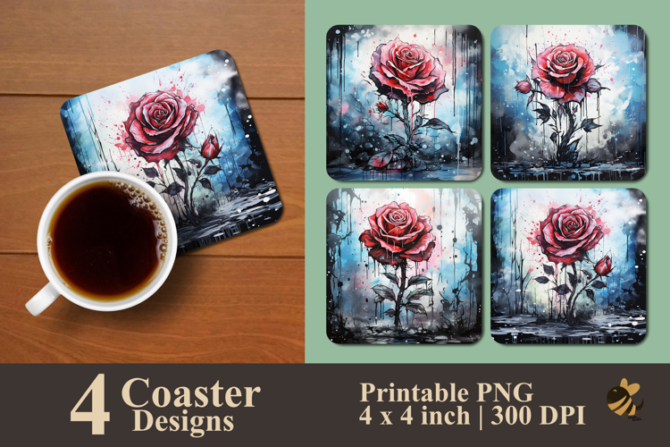 Misty Blooming Rose Coaster Sublimation Design