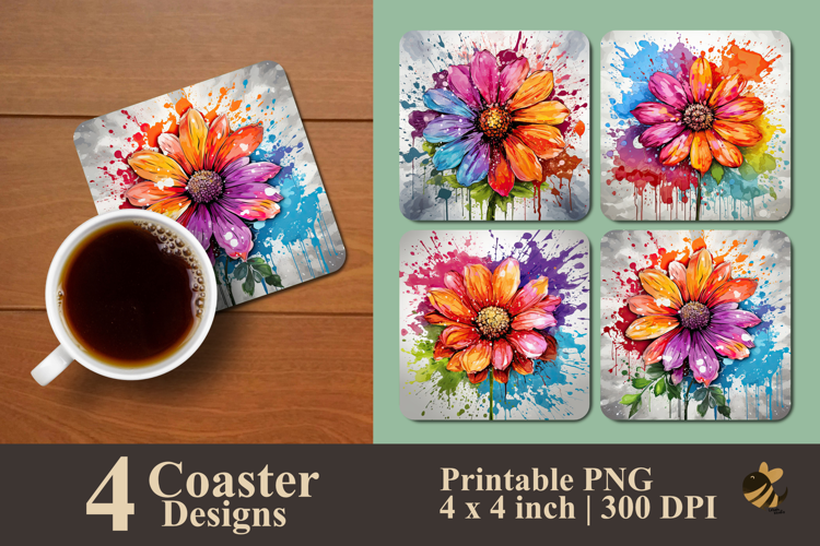 Bouquet Zinnia Flower Coaster Sublimation Design