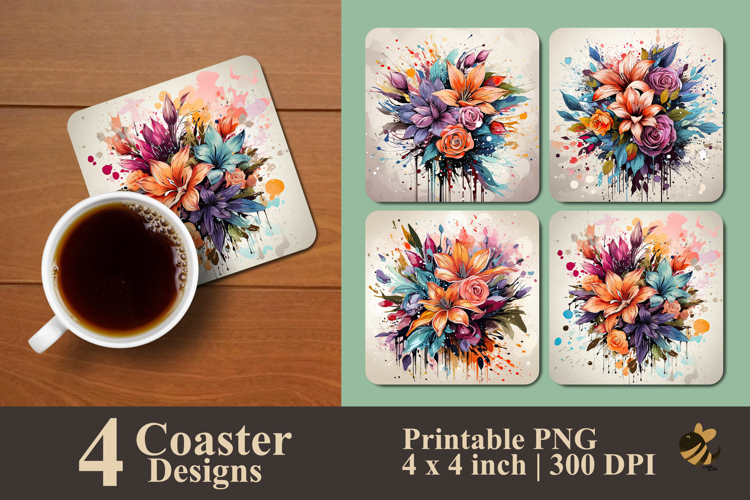 Floral Bouquet Illustration Coaster Sublimation Design
