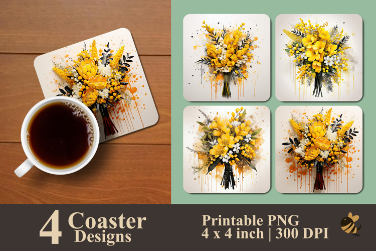 Mimosa Flower Coaster Sublimation Design